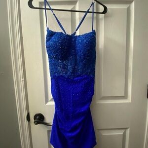 Blue Beaded Spaghetti Strap Dress
